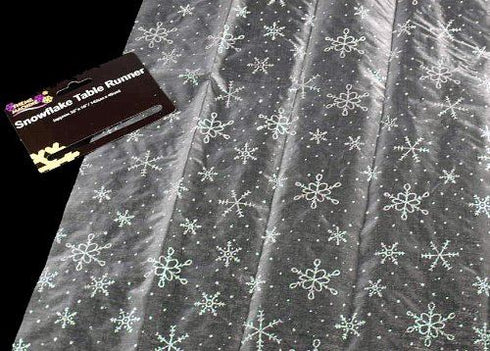SILVER  CHRISTMAS SNOWFLAKE SHEER TABLE RUNNER DECORATION. DP54245 SILVER